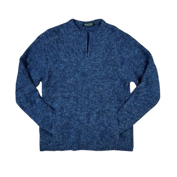 Bruno Magli Blue Pullover Sweater Made in Italy Kangaroo Pockets Size 50 - Picture 4 of 6